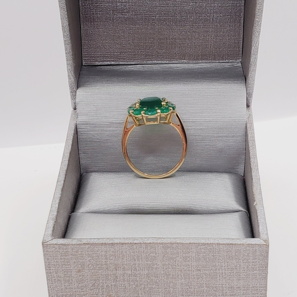 Genuine Green Onyx Halo Ring | Yellow Gold Plated 925 Sterling Silver - Picture 2 of 8